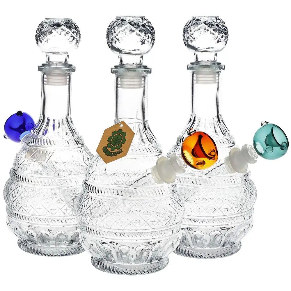 Seshgear Vintage Decanter Style Glass Water Pipe - 10.5"  / 14Mm F / Round Lotus / Colors Vary 1