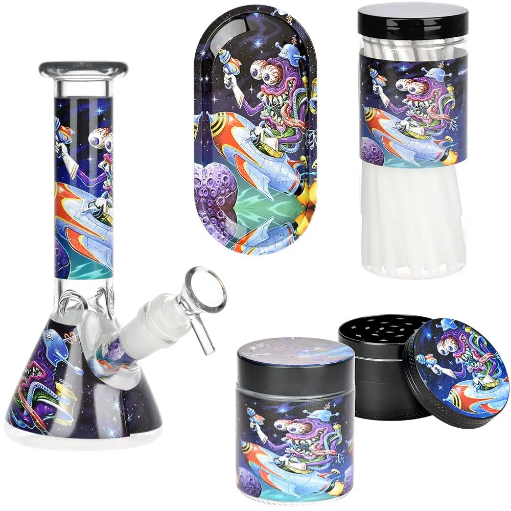 Space Monster Glass Beaker Water Pipe Smoking Set - 7.75" / 14Mm F 1