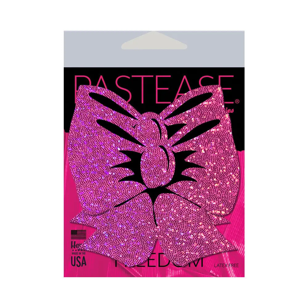 Pastease Bow: Hot Pink Glitter Bows Nipple Pasties 1