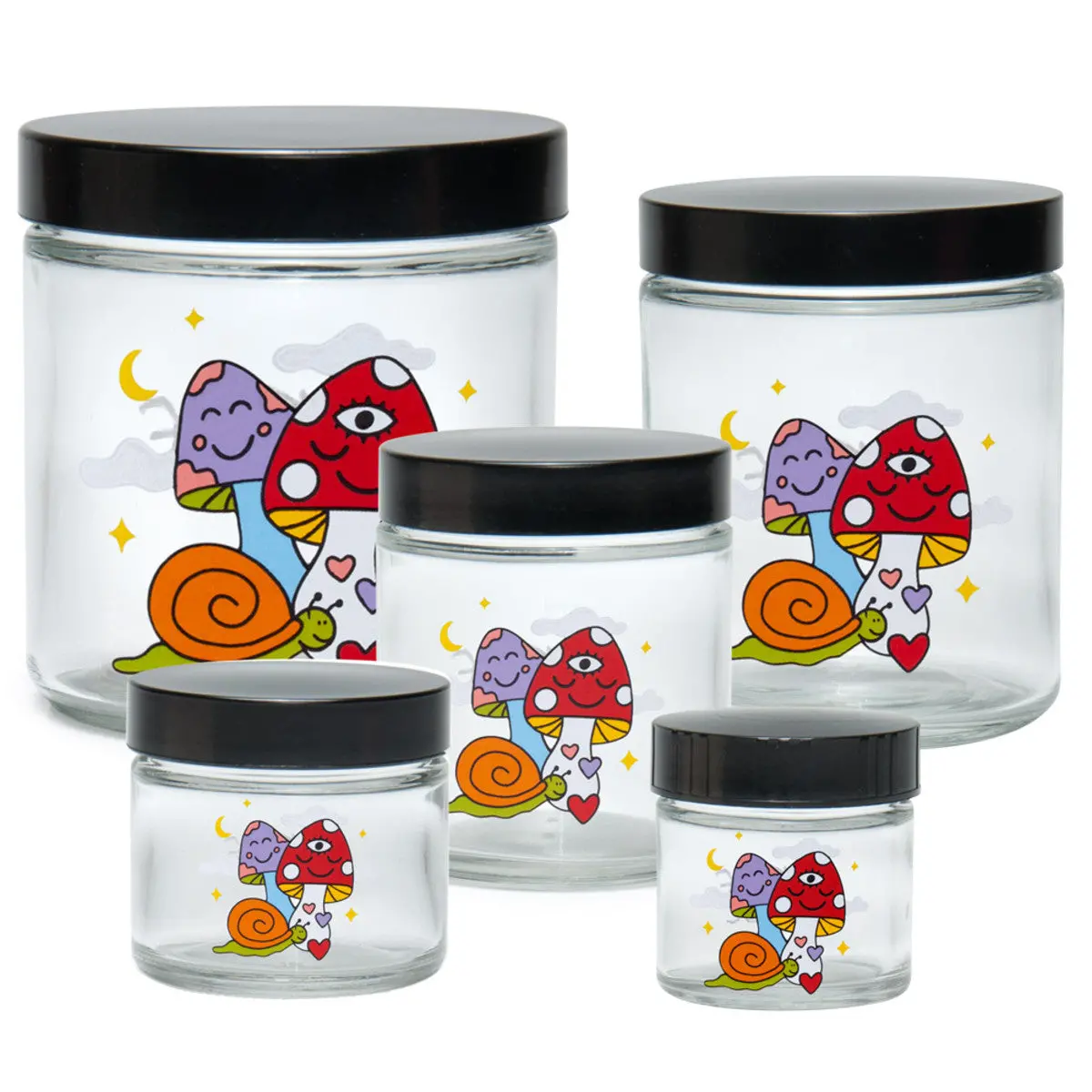 Jr989 420 Science X Wokeface Clear Screw Top Jar - Woke Cosmic Mushroom 1