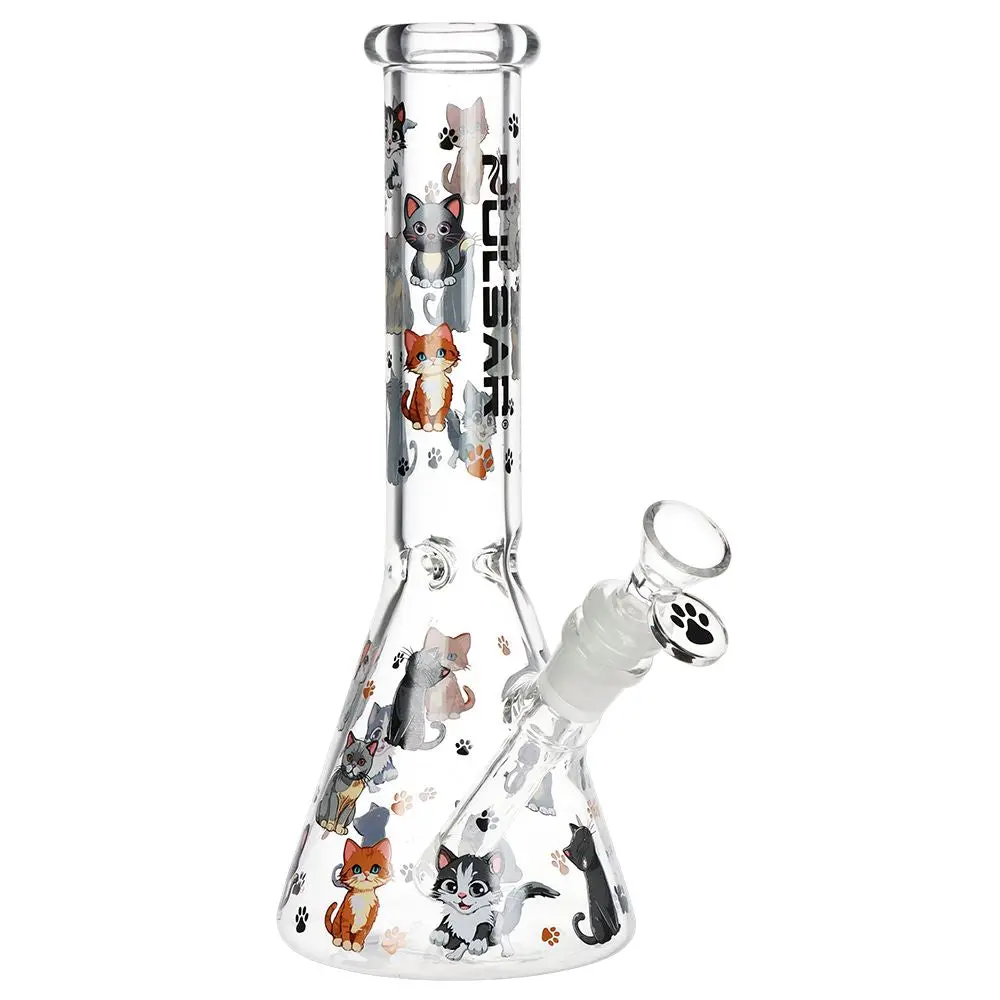 Pulsar Cute Kitties Beaker Glass Water Pipe - 10" / 14Mm F 1