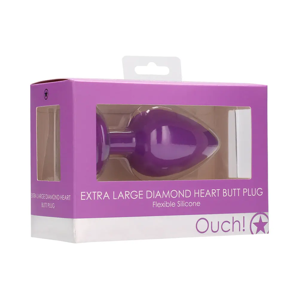 Ouch! Flexible Silicone Diamond Heart Butt Plug Purple Extra Large 1