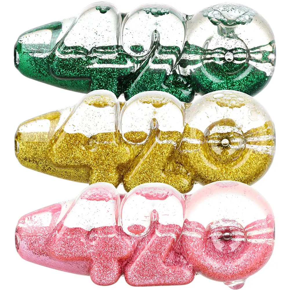 Glitter 420 Glycerin Glass Hand Pipe - 4.25" / 4Ct 1