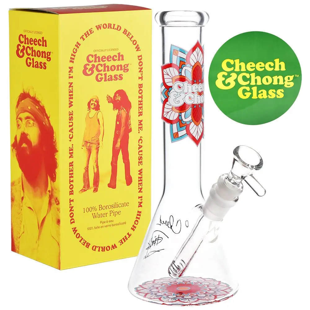 Cheech & Chong Glass Mandala Glow Glass Beaker Water Pipe - 10" 1