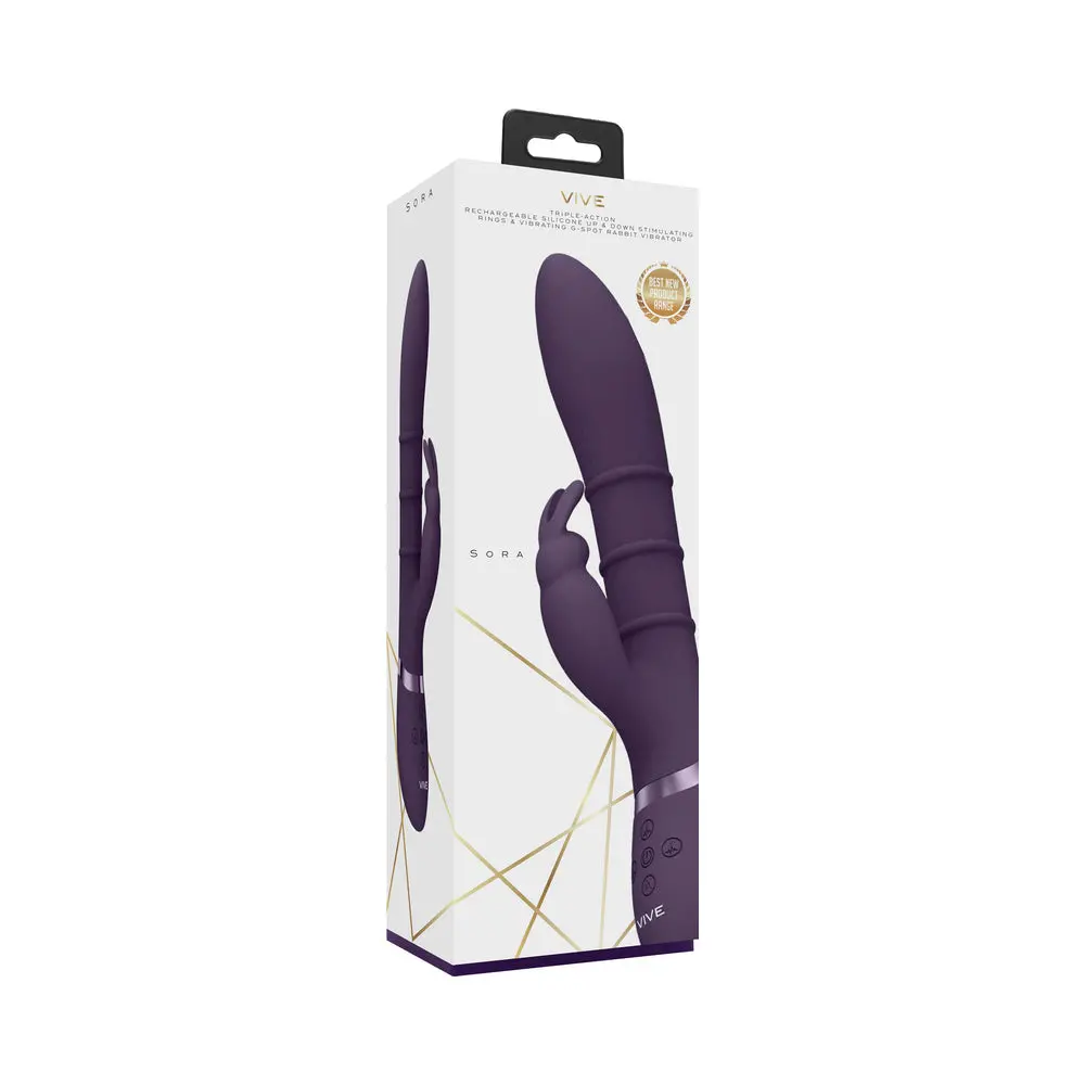 Vive Sora Rechargeable Silicone G-Spot Rabbit Vibrator With Up & Down Stimulating Rings Purple 1
