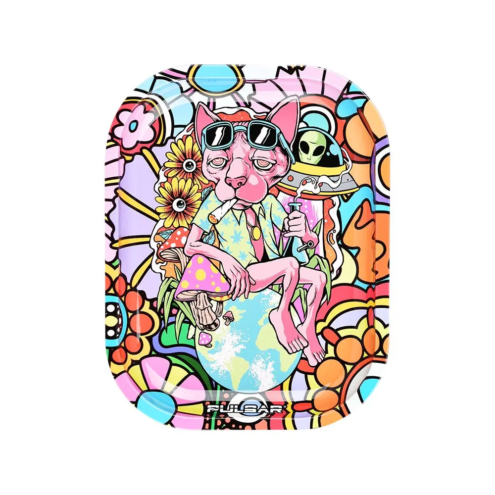 Pulsar Mini Metal Rolling Tray - Chill Cat / 7"X5.5" 1
