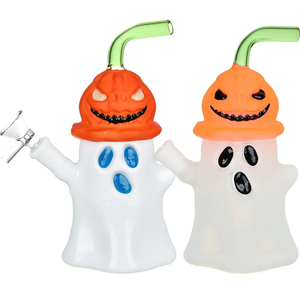 Pumpkin Head Ghost Glow In The Dark Glass Bong - 7.25" / 14Mm F 1