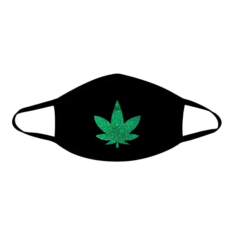 Neva Nude Dope Af Green Glitter Weed Leaf Black Face Mask 1