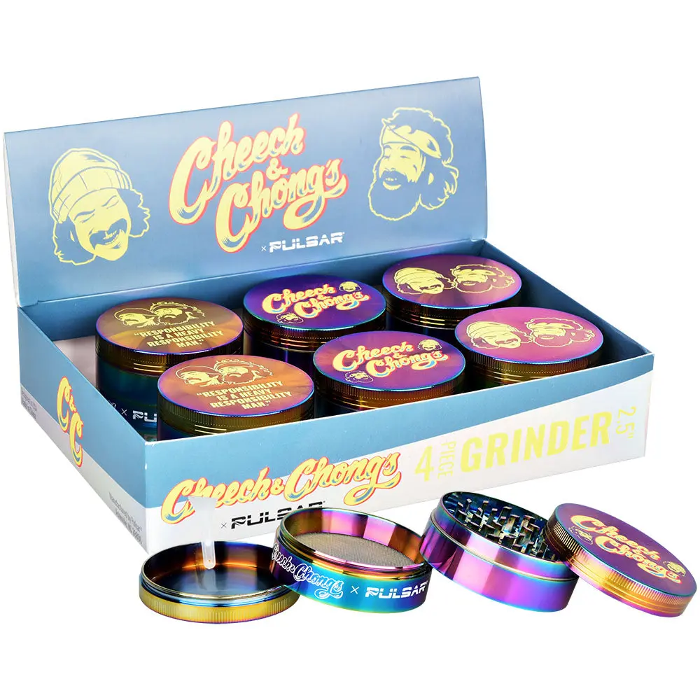 Pulsar 6Pc Display - Cheech & Chong's  Metal Grinder - Rainbow / 4Pc / 2.5" 1