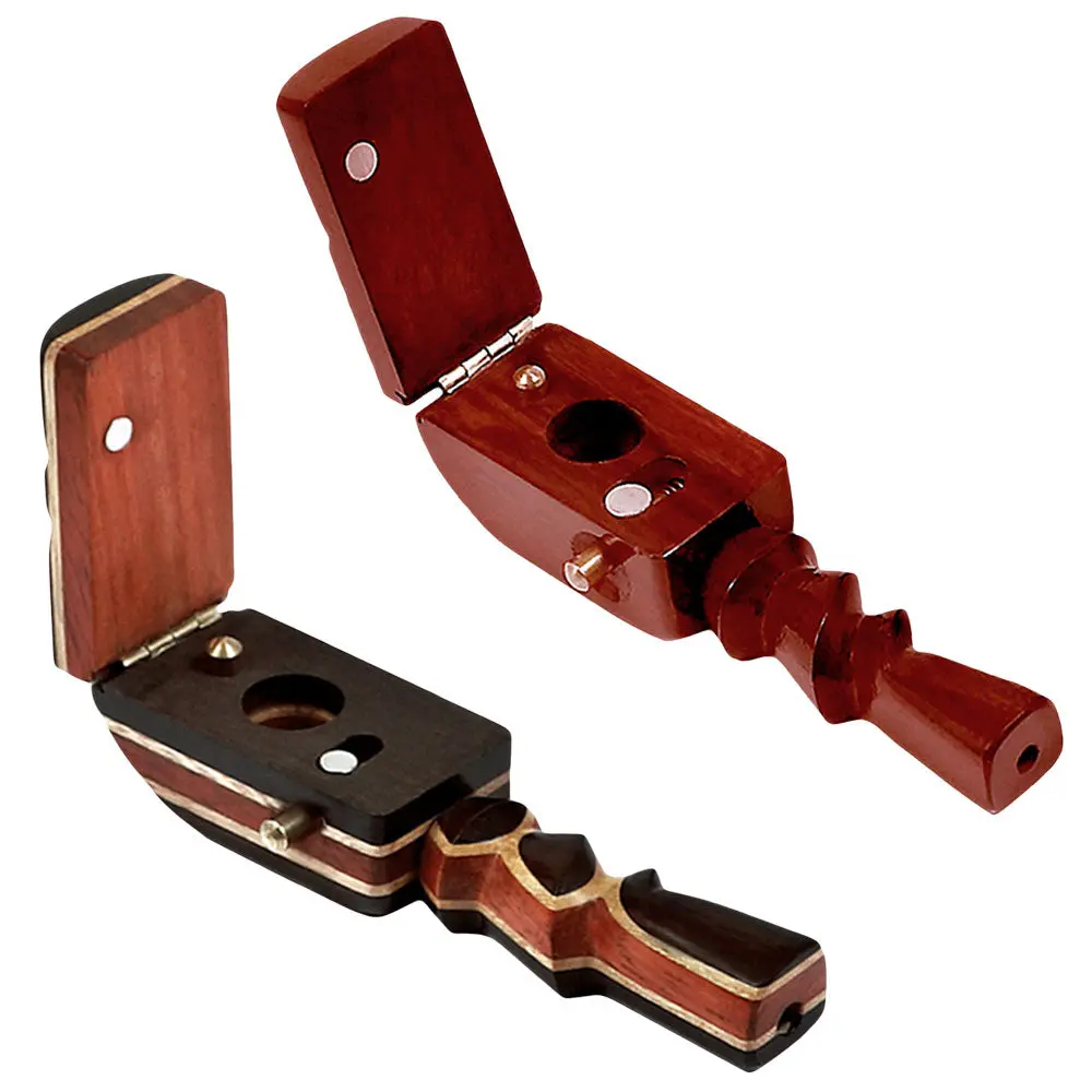 Fancy Wooden Pipe W/ Hinged Flip Lid - 4.5" / Styles Vary 1