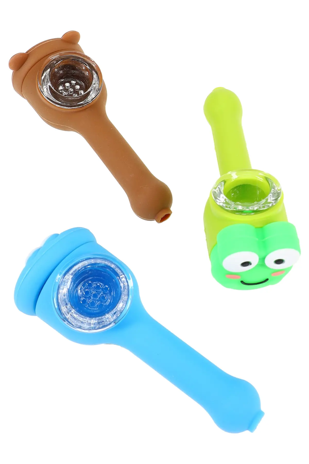 4″ Silicone Character Hand Pipe “Critter Crew” – Glass Screen Bowl – Assorted Colors 1