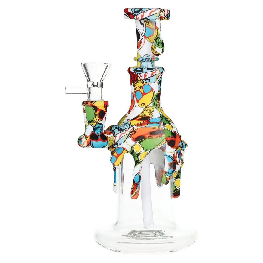 Masked Silicone & Glass Water Pipe - 7.5" / 14Mm F / Designs Vary 2