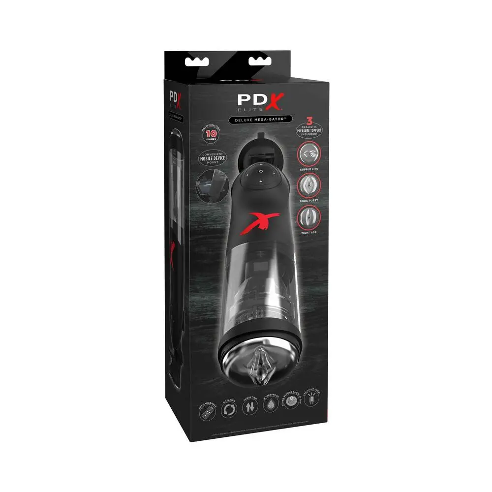 Pdx Elite Deluxe Mega-Bator Rotating Thrusting Masturbator Clear/Black 1