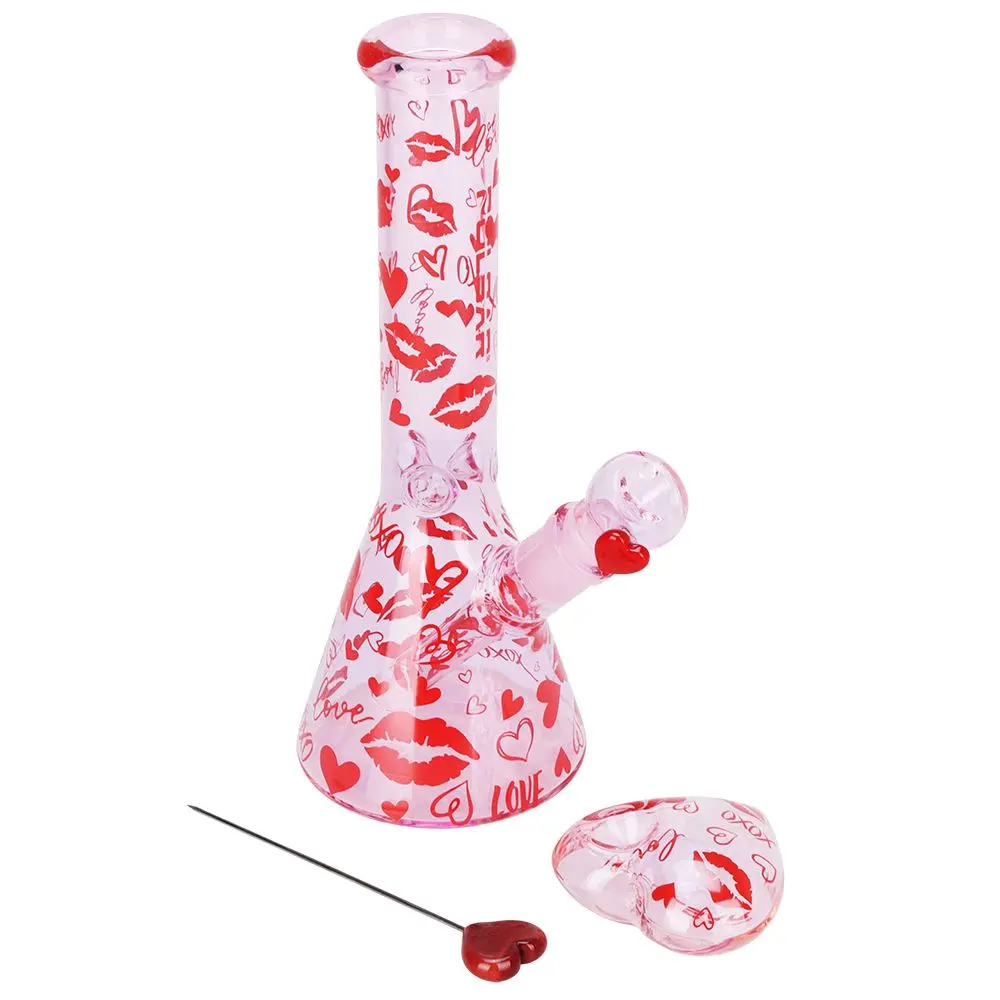 Pulsar Valentine's Xoxo Glass Beaker Water Pipe & Hand Pipe Set - 10" / 14Mm F 1
