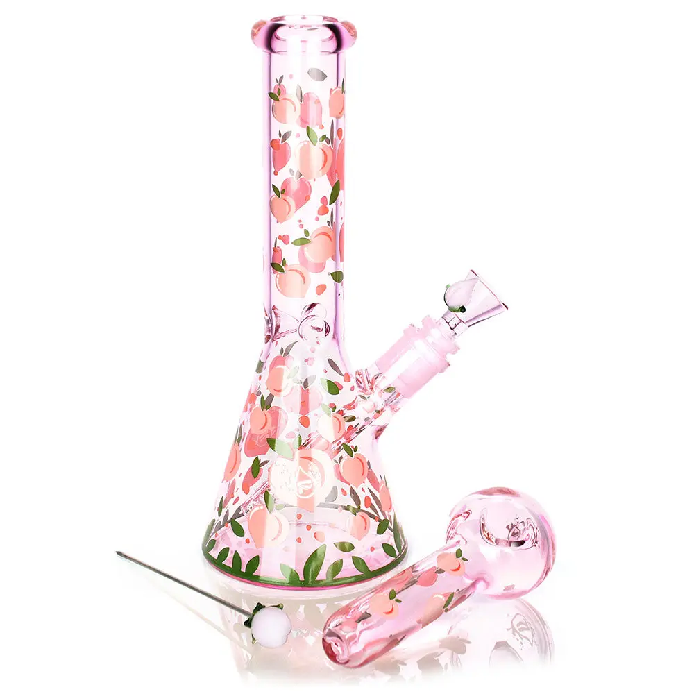 Pulsar Fruit Series Peaches & Cream Herb Pipe Glow Duo - 10" / 14Mm F 2