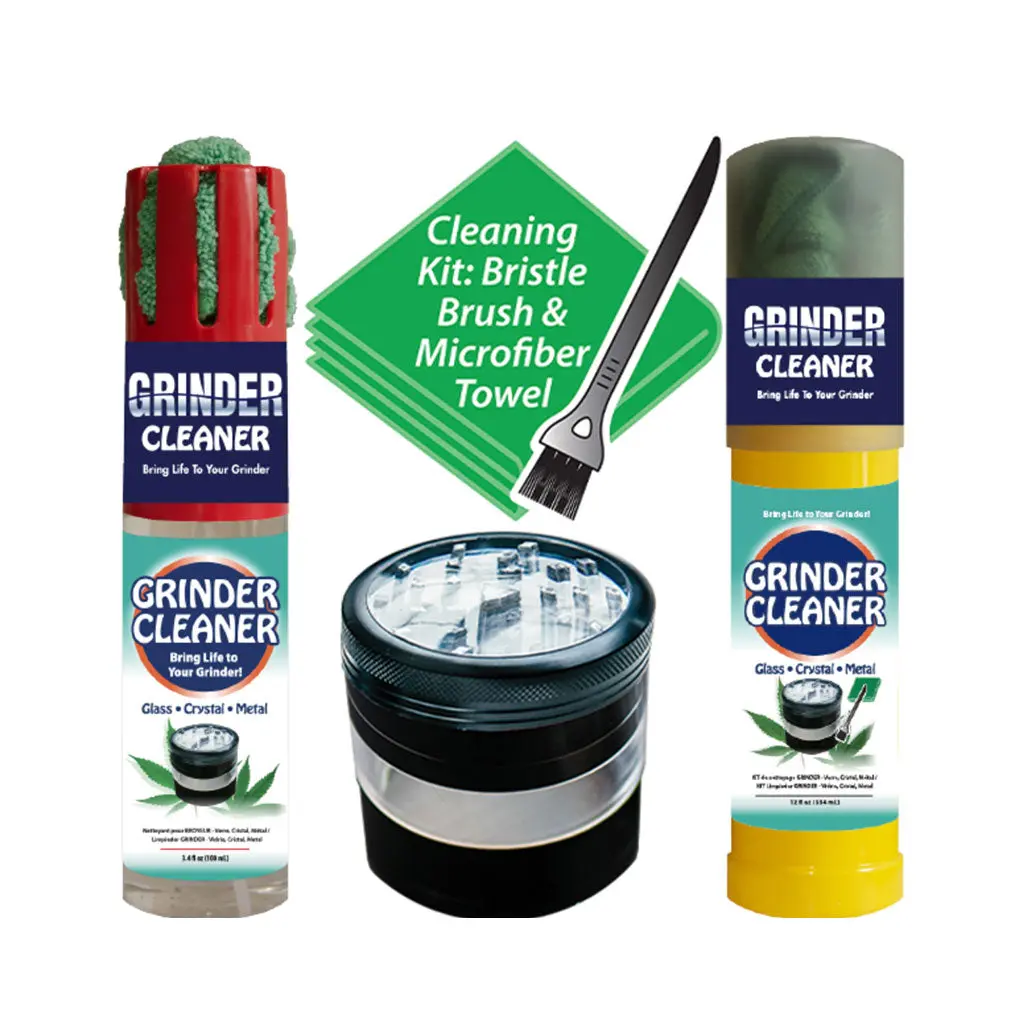 Repel-Aide Bong Life Grinder Cleaner / 12Oz Kit W/ White Cup Cap, Microfiber Towel. Bristle Brush 1