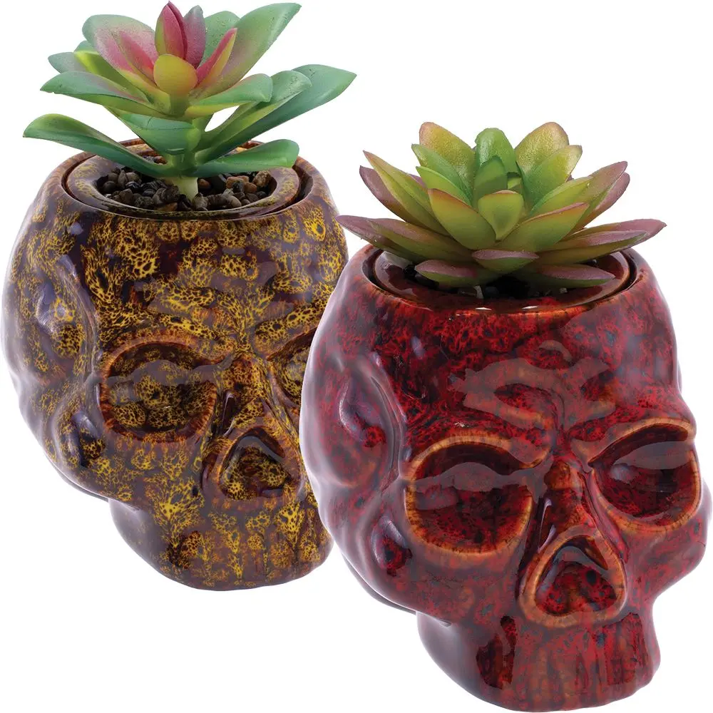 Fujima Skull Planter Reactive Glaze Ceramic Stash Jar | 4.5" 1