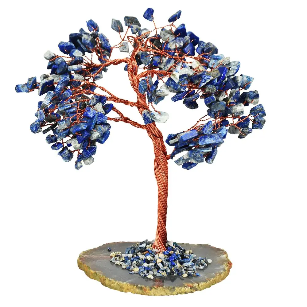Decorative Lapis Crystal Wire Tree W/ Stone Base - 8" 1