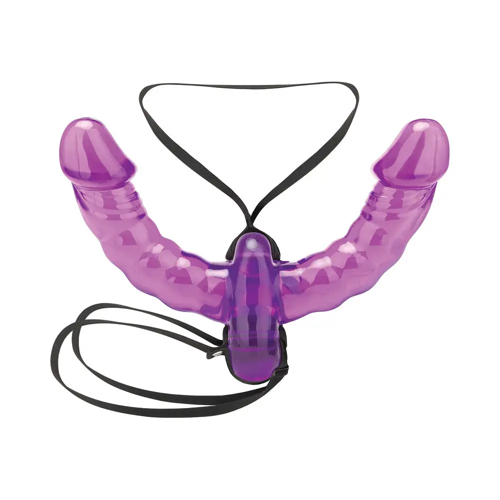 Lux Fetish Pleasure For 2 Double-Ended Strap-On Vibrating Double Dildo Purple 2