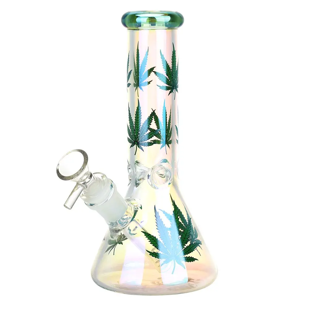 Realistic Hemp Leaf Beaker Glass Water Pipe - 7.75" 1