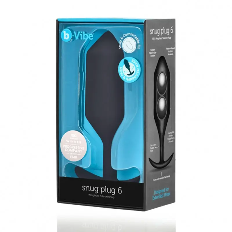 B-Vibe Snug Plug 6 Weighted Silicone Anal Plug Black 1