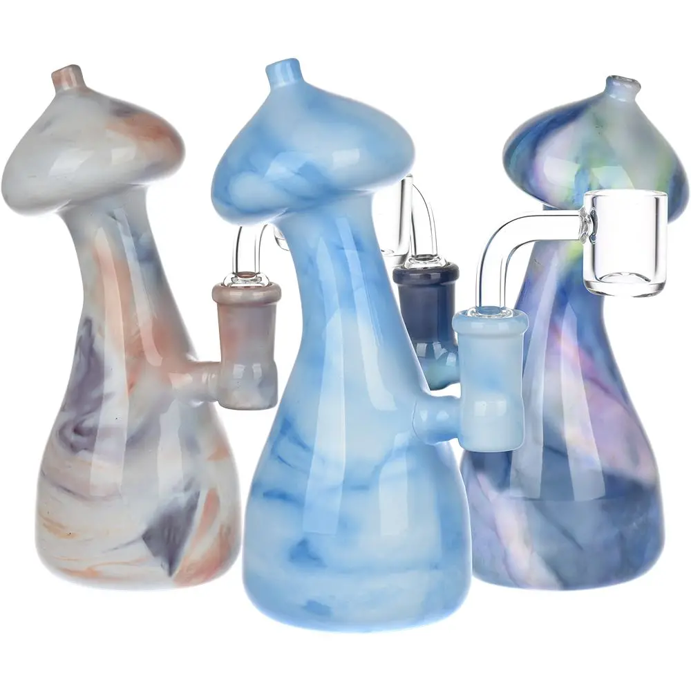 Mushroom Top Marbled Glass Dab Rig - 6" / 14Mm F / Colors Vary 1