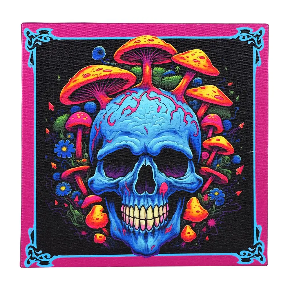 Skull With Mushrooms Canvas Print W/ Wood Frame - 10" 1