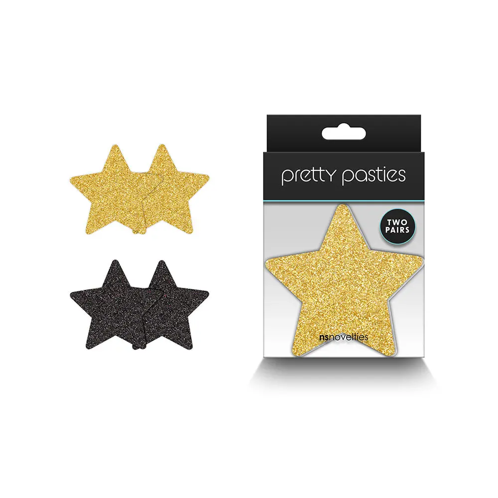 Pretty Pasties Glitter Stars Black/Gold 2 Pair 1