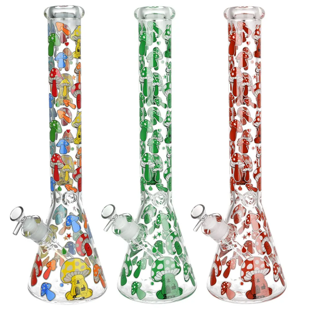 Glow Mushroom Beaker Water Pipe - 18" / 14Mm F / Colors Vary 1