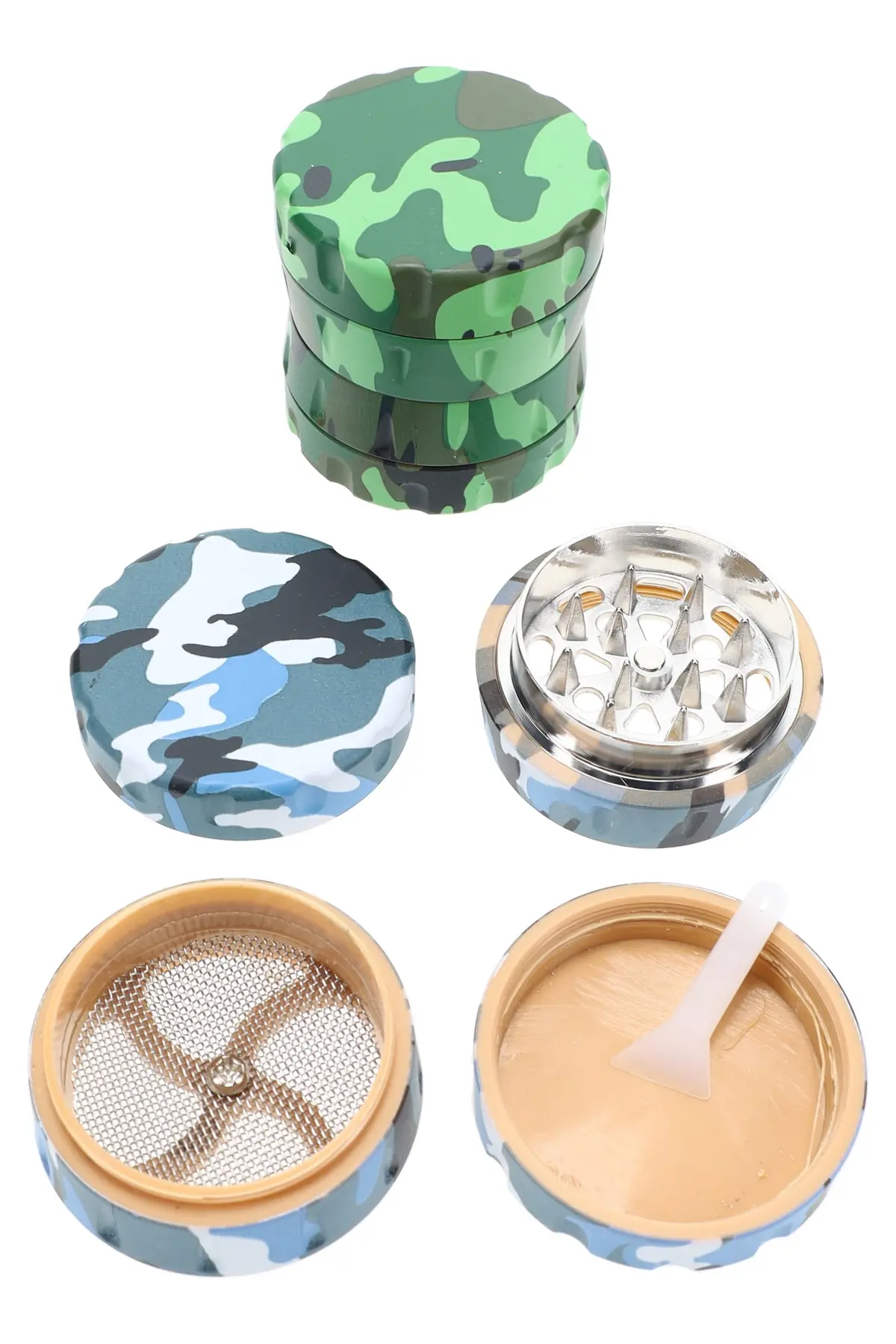Camo 4-Part Plastic & Metal Herb Grinder “Camo Scout” – 1¾″ – Assorted Colors 1