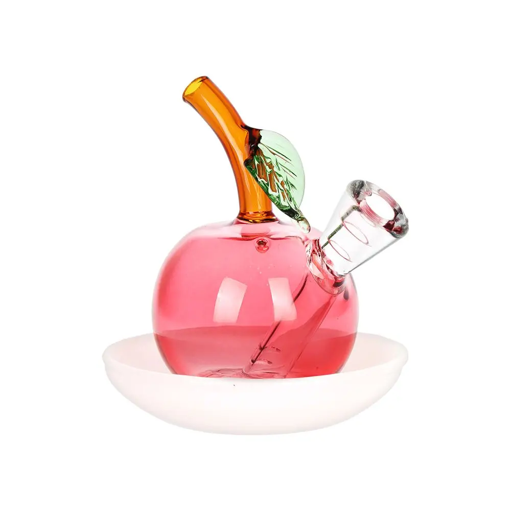 Astounding Apple On Dish Glass Cone Bubbler - 3.25" / Red 1