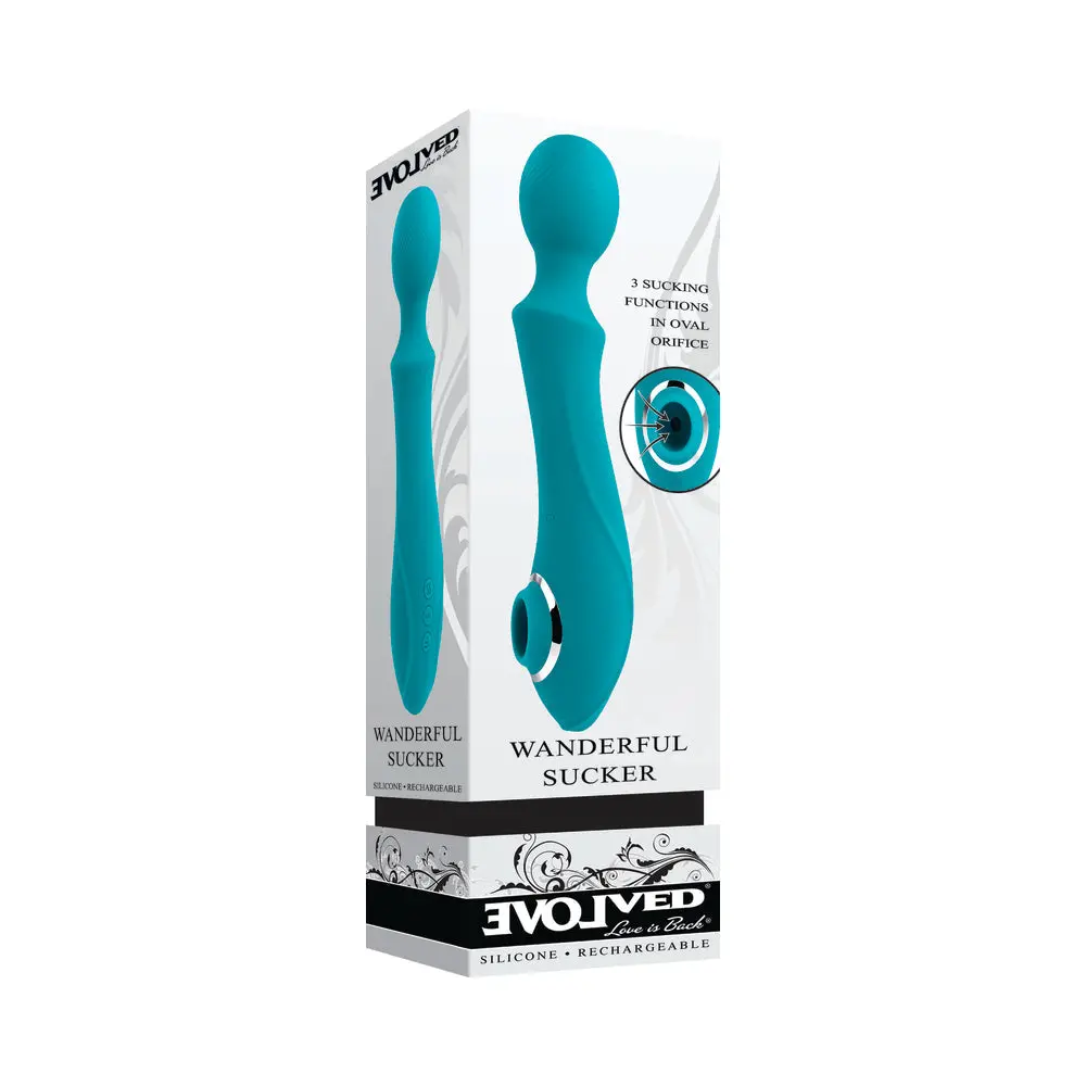Evolved Wanderful Sucker Rechargeable Wand With Suction Silicone Teal 1
