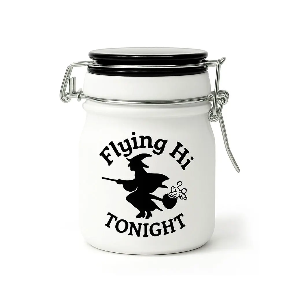 Flying Hi Tonight Frosted Glass Stash Jar With Clamp Lid 1