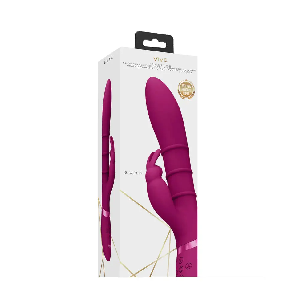 Vive Sora Rechargeable Silicone G-Spot Rabbit Vibrator With Up & Down Stimulating Rings Pink 1