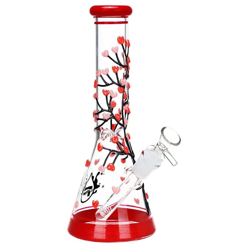 Pulsar Branching Hearts Glow In Dark Beaker Glass Water Pipe - 10" / 14Mm F 1