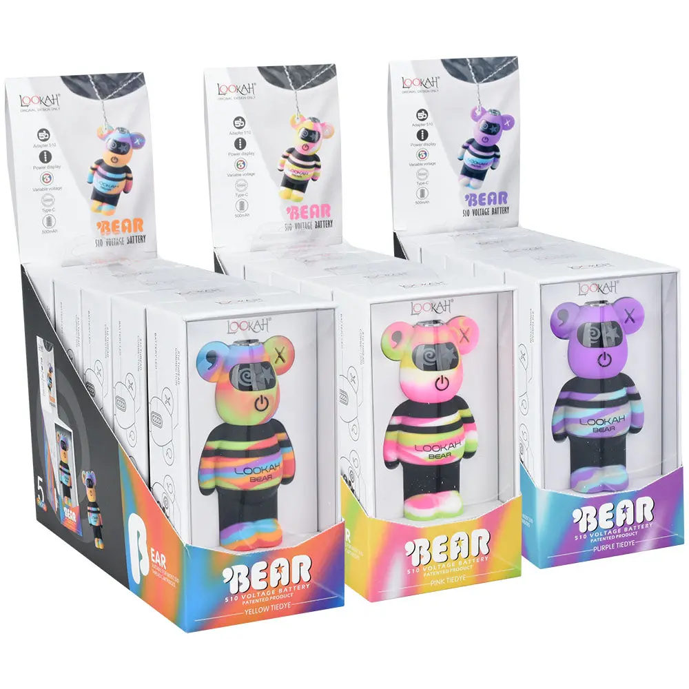 Lookah Tie Dye Bear Variable Voltage 510 Battery | 500Mah | 5Pc Display 1