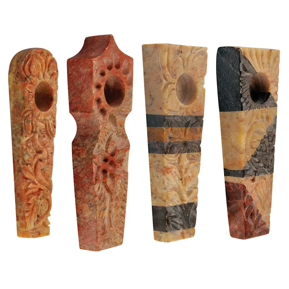 Carved Marble Stone Pipe - 3" / Assorted Styles 8Pcs 1