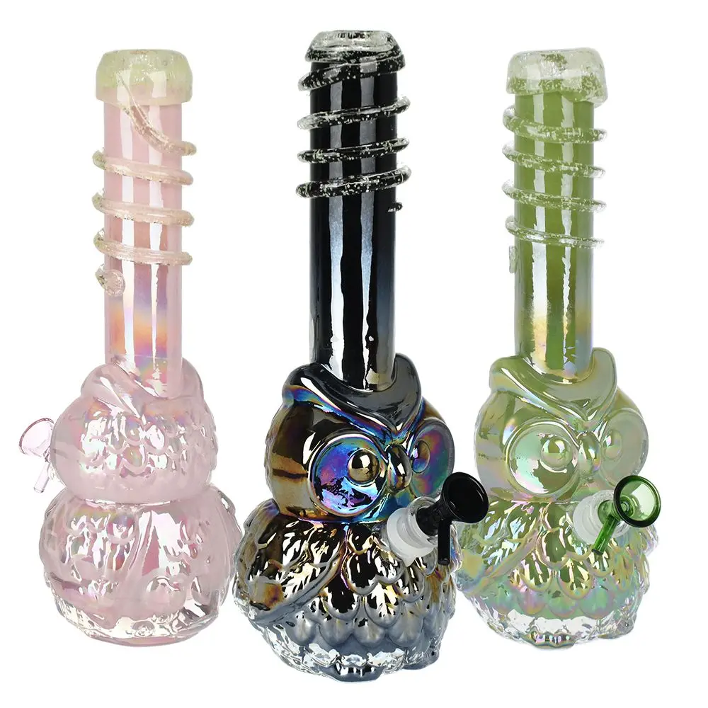 Iridescent Owl Soft Glass Water Pipe - 12" / 14Mm F 1