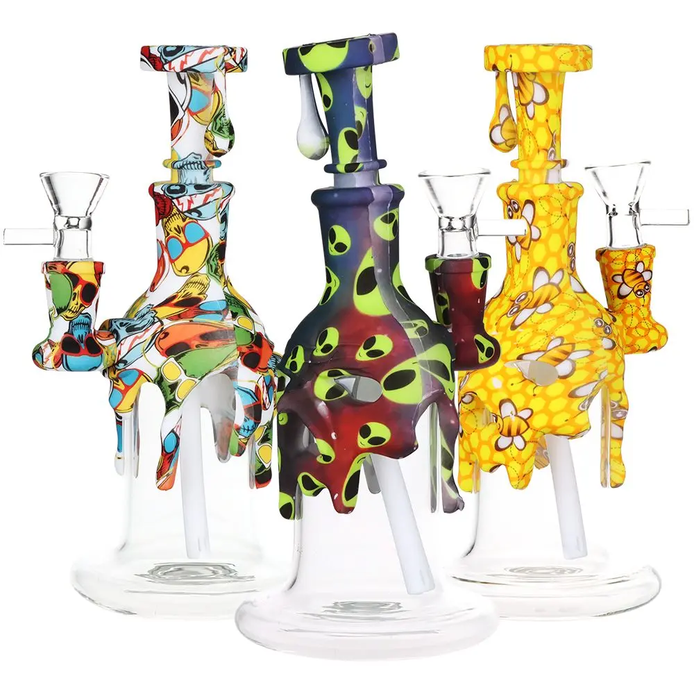 Masked Silicone & Glass Water Pipe - 7.5" / 14Mm F / Designs Vary 1