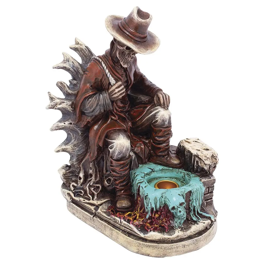 Fujima Skeleton Cowboy Polyresin Incense Or Tealight Holder - 8.25" 1