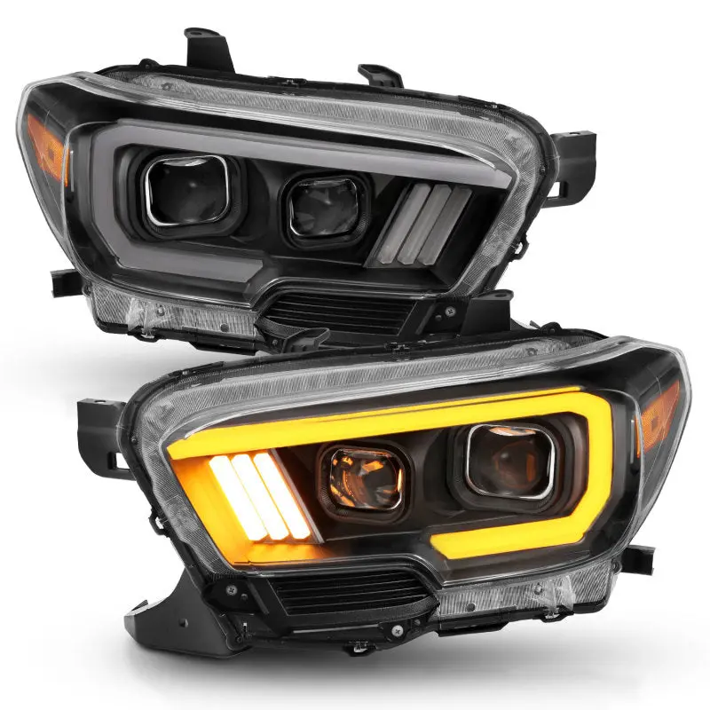 Anzo 2016-2017 Toyota Tacoma Projector Headlights W/ Plank Style Switchback Black W/ Amber W/ Drl 1