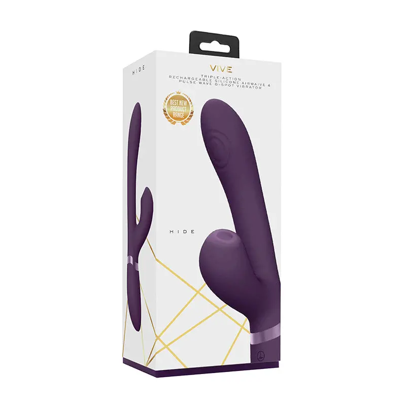 Vive Hide Rechargeable Air & Pulse Wave Silicone Dual Stimulator Purple 1