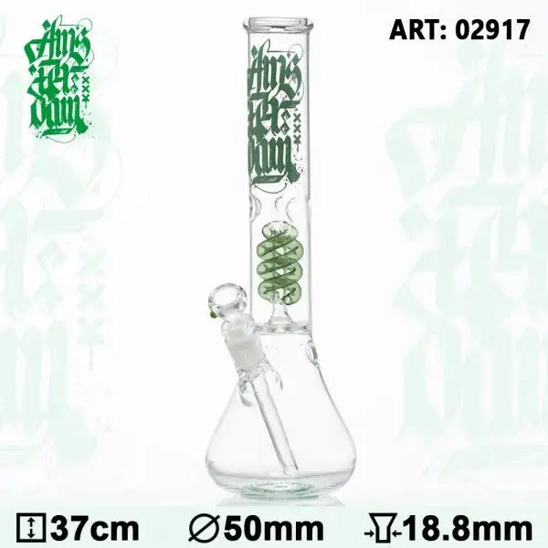 Amsterdam | 15" Green Glass Water Pipe W/ Coil Perc 1