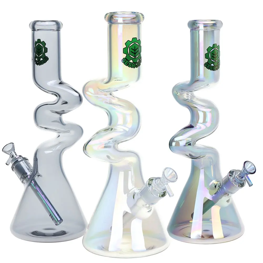 Seshgear Electro Zig Zag Beaker Glass Water Pipe - 14.75" / 14Mm F / Colors Vary 1