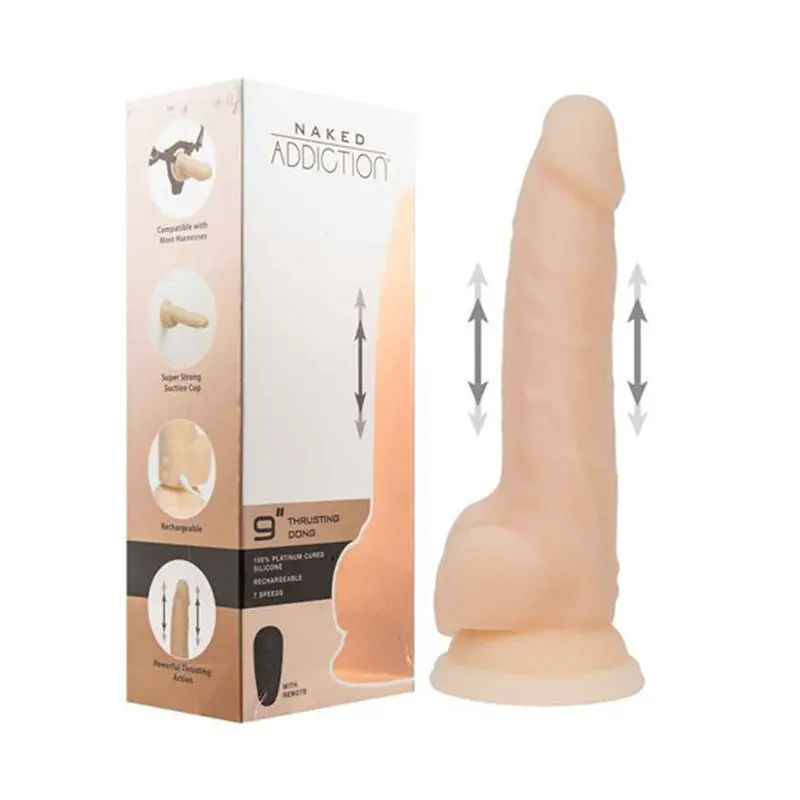 Naked Addiction Rechargeable Remote-Controlled 9 In. Silicone Thrusting Dildo Beige 1
