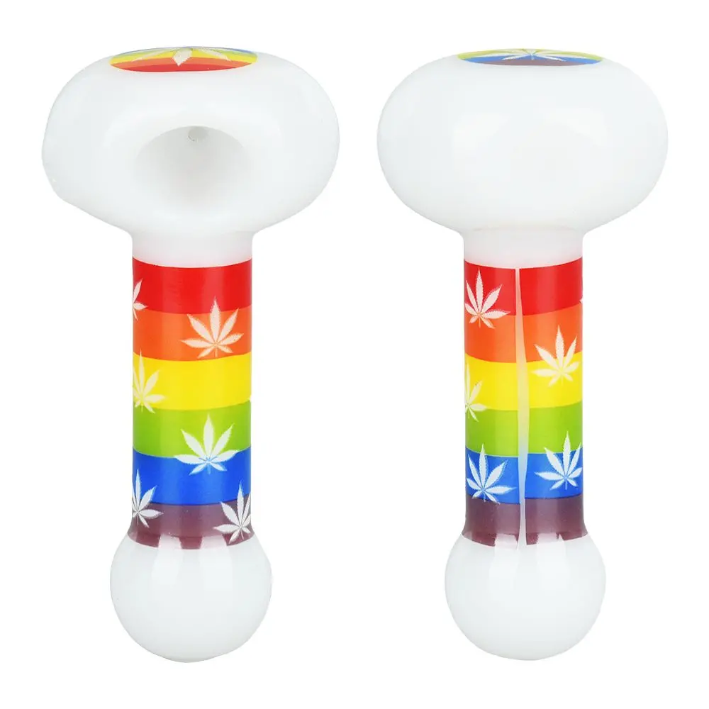 Pride Rainbow Hemp Leaf Glow Glass Spoon Pipe - 4.75" 1