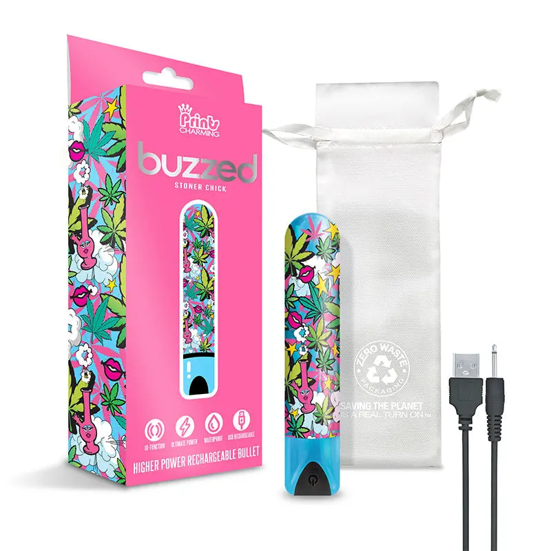 Prints Charming Buzzed Rechargeable 3.5" Bullet - Stoner Chick - Blue 1