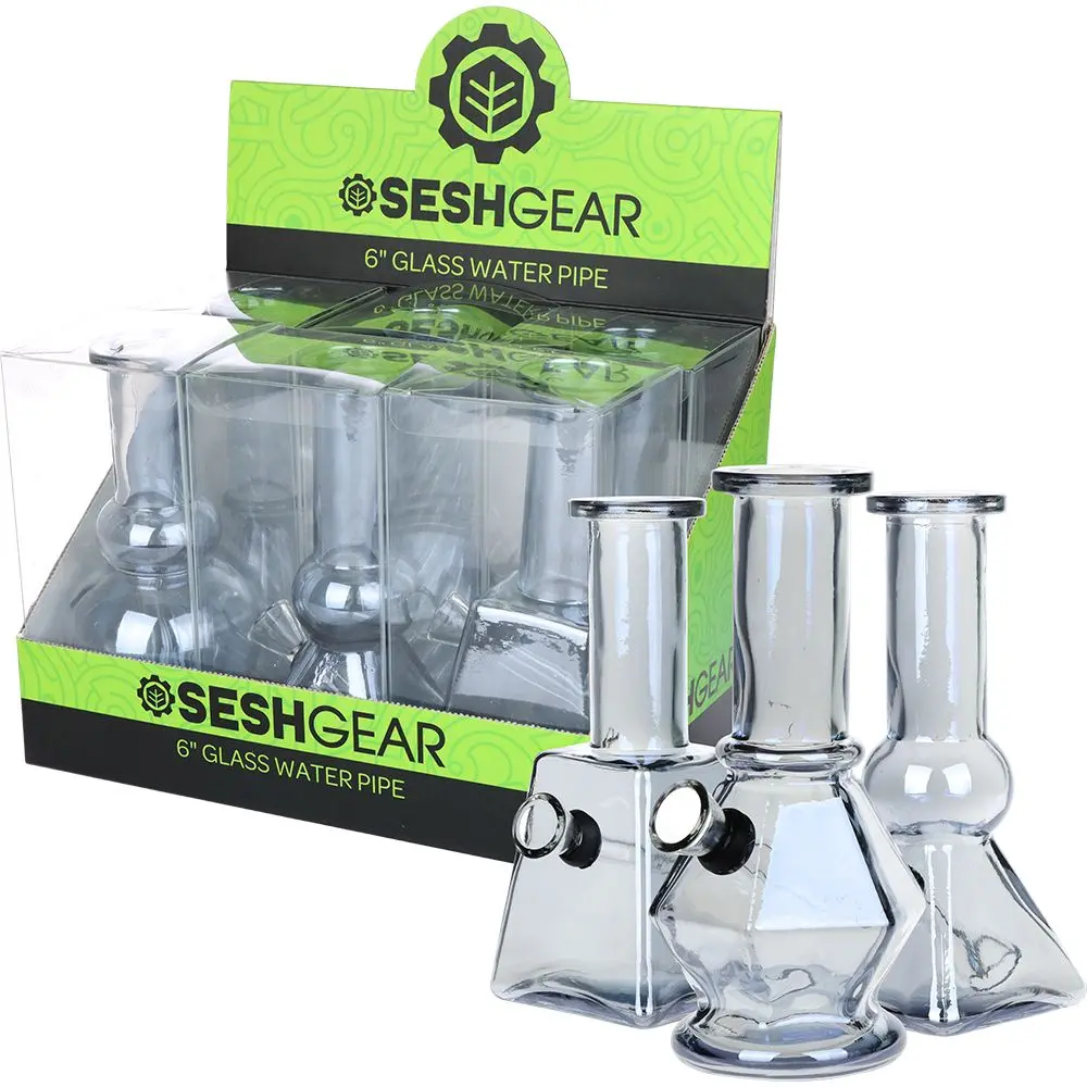 Seshgear Glass Mini Water Pipe | 6" | Grommet | Assorted Styles | 6Ct Display 3