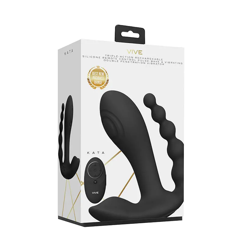Vive Kata Rechargeable Remote-Controlled Triple Motor Pulse-Wave Dual Entry Vibrator Black 1