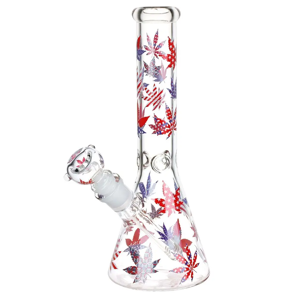 Patriotic Leaf Beaker Glass Water Pipe - 10.25" / 14Mm F 1